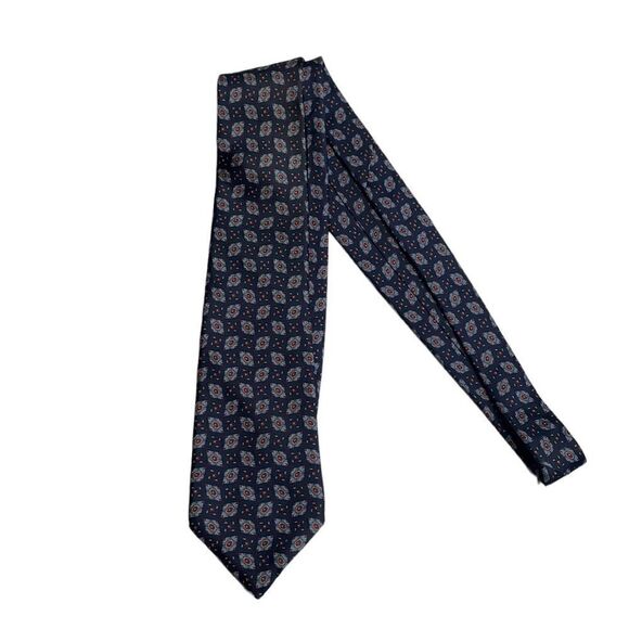 Vintage Silk Christian Dior Monsieur Tie geometric blue print - Picture 1 of 4